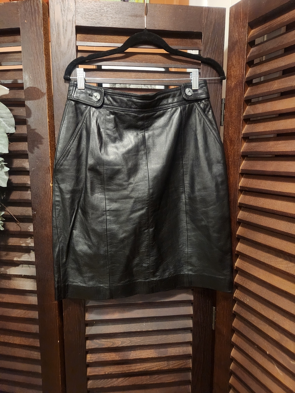 Vintage Black Leather Midi Skirt